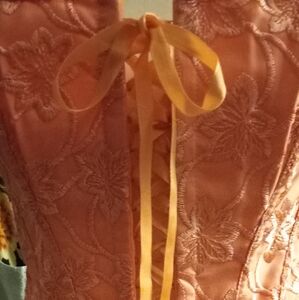 New,feminine coral pink floral embroidered  corset ribbon lace up front&back med